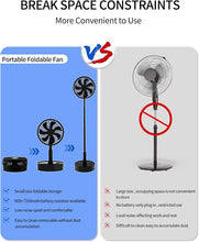 Load image into Gallery viewer, Oscillating Fan Foldaway with Remote Control, 7200mAh Rechargeable Battery Powered Pedestal Fan for Camping, 4 Speed, Timer, Height Adjustment Portable Table Fan for Travel , Outdoor, Home (Black)
