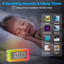 Load image into Gallery viewer, Alarm Clocks for Bedrooms, Mirror Clock with 8 RGB Atmosphere Light, Dual Alarms, 3 Alarm Modes, Snooze, Sleep Aid, Timer, USB Charger, Bedside Digital Alarm Clock for Kids, Adults, Heavy Sleepers
