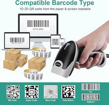 Load image into Gallery viewer, Barcode Scanner, JRHC 2D Bar Code Scanners Handheld USB Wired 1D 2D&amp;PDF417 Data Matrix Automatic Barcode Reader Plug and Play QR Code Scanner
