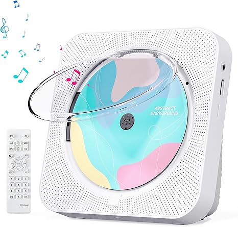 CD Player Portable with Bluetooth 5.1 Transmitter and Reciever Desktop CD Player with HiFi Sound Speakers,Remote Control,Dust Cover,LED Display,Boombox FM Radio for Home (White)