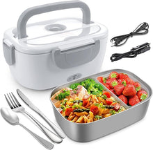 Load image into Gallery viewer, Electric Lunch Box for Car and Home, Work Office - 12V-24V/110V Portable Food Warmer Heater Lunch Box for Men &amp; Adults With 304 Food-Grade Stainless Steel Container 1.5L, SS Fork &amp; Spoon - Grey
