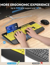 Load image into Gallery viewer, SABLUTE Wireless Keyboard and Mouse, Wrist Rest, Large Print, Phone Holder, 2.4G Ergonomic Keyboards Mouse Combo, Silent Cordless High Contrast Set for Low Vision and The Elderly, Battery Powered
