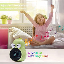 Load image into Gallery viewer, Kids Alarm Clock for Girls Pear Alarm Clock with Snooze Toddler Sleep Training Clock for Bedroom Home Office(Green)
