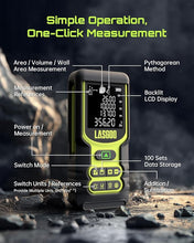 Load image into Gallery viewer, Laser Measure, LASGOO 60m/197ft Laser Measurement Tool, Laser Distance Meter with Ft/in/M Multiple Units, LCD Backlit Display, Pythagorean Mode, Area and Volume, Battery Included
