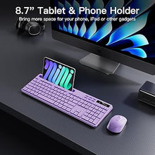 Load image into Gallery viewer, Wireless Keyboard and Mouse Combo, Soueto 2.4G Full-Sized Computer Keyboard with Phone Tablet Holder, 22 Multimedia Shortcuts, Numeric Keypad, 6 Button Silent Mouse for Windows, Mac (Purple)
