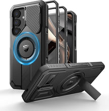 Load image into Gallery viewer, Dexnor for Samsung Galaxy S25 Case with Camera Cover &amp; Adjustable Kickstand &amp; Built-in Screen Protector, Magnetic Rugged Shockproof Bumper Cases Heavy-Duty Magnetic Protective Cover (2025),Black
