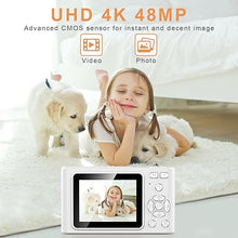 Load image into Gallery viewer, Digital Camera, UHD 4K Kids Camera, 48MP Point and Shoot Digital Cameras 16X Digital Zoom Anti Shake, Compact Portable Small Gift Camera for Kids Boys Girls Students, White
