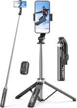 Load image into Gallery viewer, Selfie Stick &amp; Phone Tripod, All in 1 Selfie Stick Tripod with Remote, Phone Travel Tripod Stand for Video Recording, Live Streaming, Photograph, Group Photo, Vlog Compatible with All Cellphones
