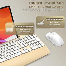 Load image into Gallery viewer, Wireless Keyboard and Mouse - Full-Sized Ergonomic Keyboard with Wrist Rest, Phone Holder, Volume Knob,2.4 Silent Cordless Keyboard Mouse Combo for Computer, Laptop, PC, Mac, Apple-Gold White
