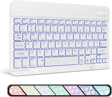 XIWMIX Ultra-Slim Wireless Bluetooth Keyboard - 7 Colors Backlit Universal Rechargeable Keyboard Compatible with iPad Pro/iPad Air/iPad 9.7/iPad 10.2/iPad Mini and Other iOS Android Windows Devices