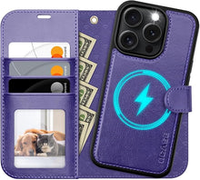 Load image into Gallery viewer, OCASE for iPhone 16 Pro Case Detachable Wallet Case with Card Holder, 2 in 1 Pu Leather Flip Folio with RFID Blocking Stand Wrist Strap Shockproof Phone Cover 6.3 Inch 2024, Purple
