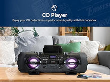 Load image into Gallery viewer, Emerson EPB-3001 Portable Bluetooth CD Player Boombox Stereo System with AM/FM Radio, MP3, USB, AUX, &amp; Headphone Jack | Compact for Home or On-the-Go Entertainment
