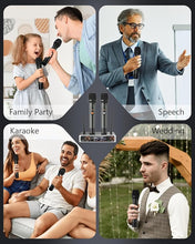 Load image into Gallery viewer, Wireless Microphones,Metal Dual Professional UHF Cordless Dynamic Wireless Microphone System for Church, DJ, Karaoke,Wedding, Home KTV Set,260Ft
