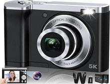 Load image into Gallery viewer, 5K Digital Camera 2024 Newest 56MP Cameras for Photography Autofocus,10X Optical Zoom Vlogging Compact Camera with Front and Rear Camera,6-Axis Anti-Shake,Touch Screen with 64GB SD Card,2 Batteries
