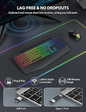 Load image into Gallery viewer, Trueque Wireless Keyboard and Mouse Combo - 9 Backlit Effects, Wrist Rest, Phone Holder, Light Up Jiggler Mouse, Ergonomic, Rechargeable Keyboard Mouse for Mac, Windows, Laptop, PC (Gray Black)
