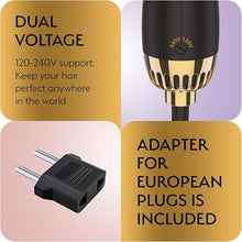 Load image into Gallery viewer, Professional Dual Voltage Blowout Hair Dryer Brush for European Travel 110V-120V/220V-240V, Black Gold Dryer and Volumizer, Hot Air Brush for Women, 2.4 INCHES Oval Shape

