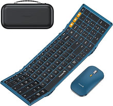 Load image into Gallery viewer, ProtoArc Foldable Keyboard and Mouse, XKM01 Folding Wireless Keyboard Mouse Combo for Business and Travel, 2.4G+Dual Bluetooth Full-Size Portable Keyboard for Laptop iPads Tablets - Blue
