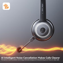 Load image into Gallery viewer, LEVN Wireless Headset with Mic for Work, Wireless Headphones with Mic (AI Noise Cancellation) &amp; Charging Base, 45 Hours Talk Time, Perfect for Work from Home/Office/Call Center/PC/Laptop/Zoom, Black
