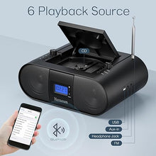 Load image into Gallery viewer, CD Player Portable, FM Radio with Dual Stereo Sound System, Rechargeable Bluetooth Boombox with Remote Control, Playback CD/CD-R/CD-RW/MP3, Support USB &amp; AUX-in, Headphone Output
