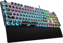 Load image into Gallery viewer, AULA F2088 Typewriter Style Mechanical Gaming Keyboard Blue Switches,Rainbow LED Backlit,Removable Wrist Rest,Media Control Knob,Retro Punk Round Keycaps,USB Wired Computer Keyboard

