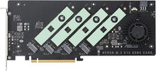 Load image into Gallery viewer, ASUS Hyper M.2 x16 Gen5 Card (PCIe 5.0/4.0) Supports Four NVMe M.2 (2242/2260/2280/22110) Devices up to 512 Gbps for AMD and Intel® Platform RAID Functions.
