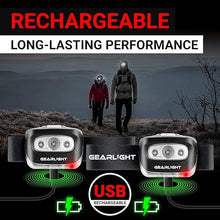 Load image into Gallery viewer, GearLight USB Rechargeable Headlamp Flashlight - S500 Running, Camping, and Outdoor LED Headlight Camping Headlamps - Head Lamp Light for Adults, Kids, Emergency Gear [2 Pack]
