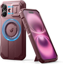 Load image into Gallery viewer, Dexnor for iPhone 16 Case with Slide Camera Cover &amp; Adjustable Kickstand, Magnetic Rugged Shockproof Bumper Cases Heavy-Duty Magnetic Protective Cover,Maroon Red
