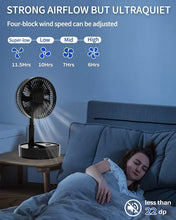 Load image into Gallery viewer, Oscillating Fan Foldaway with Remote Control, 7200mAh Rechargeable Battery Powered Pedestal Fan for Camping, 4 Speed, Timer, Height Adjustment Portable Table Fan for Travel , Outdoor, Home (Black)
