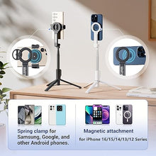 Load image into Gallery viewer, 40.9&quot; Magnetic Selfie Stick Tripod for Phone, Extendable Phone Tripod Stand with Detachable Wireless Remote &amp; Phone Clip Compatible with MagSafe for iPhone 16 15 14 13 Pro Max Plus Gopro &amp; All Phones
