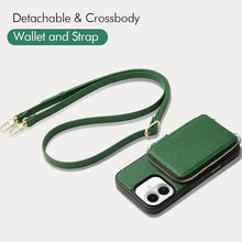 Load image into Gallery viewer, ZVE for iPhone 16 Wallet Case, Leather Crossbody Phone Purse Case with Card Holder, Protective Flip Case for iPhone 16 6.1&quot; Dark Green
