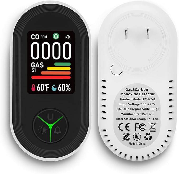 New Upgraded Plug-in Carbon Monoxide & Natural Gas Detector with Screen Flip, 4-in-1 Combination CO & Gas Detector with Temp/Humidity Sensor, CO, Propane, LPG, Explosive Gas Alarm (1-Pack)