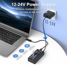 Load image into Gallery viewer, Powered USB Hub,14 Ports USB Data Hub Splitter with 6 USB 3.0 Port,4 Charging Port,1 USB-C 3.0 Data Port,1 PD 60W Charging Port w LED Individual On/Off Switches for MacBook,Mac Pro,Laptop/PC
