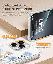 Load image into Gallery viewer, GVIEWIN for iPhone 16 Pro Max Case with Screen Protector &amp; Camera Lens Protector, [Military Grade Protection] Clear Shockproof Slim Floral Phone Cover for Women Girls 6.9" (Aconite/Light Blue)
