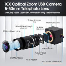 Load image into Gallery viewer, SVPRO Telephoto Webcam Mac Compatible 1MP USB Camera with 5-50mm Optical Zoom Lens Manual Focus Webcam UVC PC Cam for Windows Linux Android MAC,1280x720 USB2.0 CMOS Video Camera for Security,Streaming
