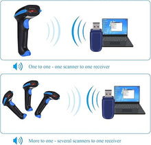 Load image into Gallery viewer, WoneNice Barcode Scanner Wireless 2-in-1 (2.4Ghz Wireless+USB 2.0 Wired) Handheld Bar Code Scanner Reader (Blue)
