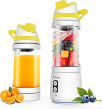 Load image into Gallery viewer, Portable Blender, Anti-Jamming 300 Watt for Shakes and Smoothies, 24oz Travel Blender USB Rechargeable, BPA Free Sporty bottle with a Travel Lid. (White Base Yellow Lid)
