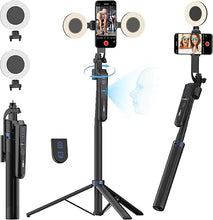 Load image into Gallery viewer, Auto Face Tracking Tripod for Smartphones,70“ Cell Phone Tripod w/LED Light,Selfie Stick for iPhone w/Remote Control,Phone Holder Video Recording for YouTube, TikTok Live-streaming(UTK-02)
