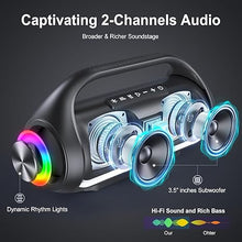 Load image into Gallery viewer, Bluetooth Speaker, IPX5 Waterproof Portable Bluetooth Speaker with Powerful Bass &amp; LED Lights, Loud Stereo Wireless Speaker for Home Party, Beach, Outdoor Camping, Support USB/TF Card/AUX/TWS
