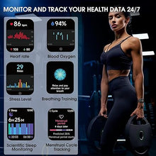 Load image into Gallery viewer, Smart Watch for Men, Answer/Make Bluetooth Calls, Metal Frame 1.8&quot; Alexa Built-in Fitness Tracker with IP68/100 Sports Modes/Heart Rate/SpO2/Stress/Sleep Monitor for iOS/Android (Blue)
