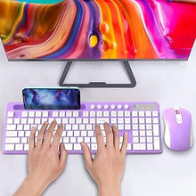 Load image into Gallery viewer, Wireless Keyboard and Mouse Combo, MARVO 2.4G Ergonomic Wireless Computer Keyboard with Phone Tablet Holder, Silent Mouse with 6 Button, Compatible with MacBook, Windows (Purple)
