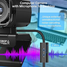 Load image into Gallery viewer, Auto Tracking Webcam with Privacy Shutter, Microphone, Remote Control, Full HD 1080P Video, 73° View Camera, WDR, USB Plug and Play, for Desktop PC Laptop Computer
