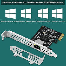 Load image into Gallery viewer, PCI Express X1 Interface to 2.5GbE RJ45 Ports Network Adapter for Windows 11, 10 64bit and Windows Server 2019, 2022, Intel I225V Ethernet Controller, 2.5GbE PCIE NIC Card (PCIE-I225)
