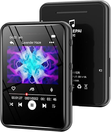 MP3 Player with Bluetooth, Full Touch Screen Music Player with Speaker and Micro SD Card Slot, 64GB Audio Player, FM Radio, Voice Recorder, Earphones, Expandable Up to 256GB, Ideal for Kids and Sports