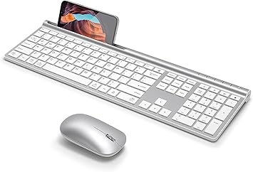 Wireless Keyboard and Mouse Combo, CHESONA Bluetooth Rechargeable Full Size Multi-Device (Bluetooth 5.0+3.0+2.4G) Wireless Keyboard Mouse Combo for Mac OS/iOS/Windows/Android (White)