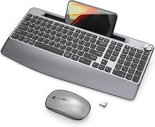 Load image into Gallery viewer, JOYACCESS Wireless Keyboard and Mouse, Full-Sized Ergonomic Keyboard with Wrist Rest, Wireless Keyboard and Mouse Combo with Phone Holder, Volume Roller for Computer Mac PC Laptop-Black Grey
