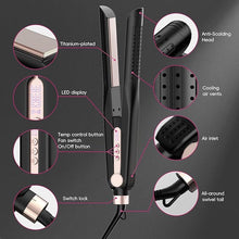 Load image into Gallery viewer, SKIMI Airflow Styler, Titanium Flat Iron Hair Straightener &amp; Curler, Professional Curling Wand with Cooling Air Vents to Lock in Style, 5 Temps &amp; Dual Voltage(Black &amp; Pink).
