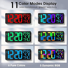 Load image into Gallery viewer, 11 RGB Color Changes Large Digital Wall Clock/Bluetooth Auto Time Sync, Remote-Controlled Digital Wall Clock Large Display with Alarm/Timer Function, DST, Indoor Temperature/Humidity Display (18 inch)
