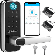 Load image into Gallery viewer, Smart Door Lock, OLUMAT Keyless Entry Door Lock Fingerprint Door Lock with Keypad Digital Door Lock with Handle for Home, Rental, Garage, Office and Hotel
