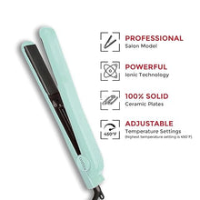 Load image into Gallery viewer, Cortex International Hair Straightener - Professional Hair Straightener, Straightening Iron, Ionic Technology, Black Series, Gemstone Infused Tourmaline Ceramic Plates 1.25 inch (Seafoam Blue)
