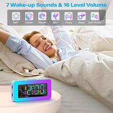 Load image into Gallery viewer, Kids Alarm Clock with Lights, 8 RGB Night Lights with Sleep Aid, Conspicuous Colorful LED Numbers, Slider Dimmer, Snooze, 12/24H, Simple to Operate, Basic Bedside Digital Clock for Kids Elderly
